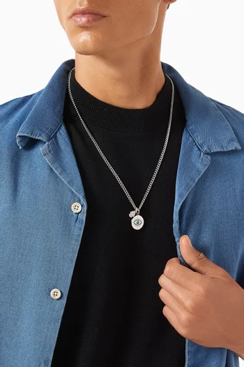 Evil Eye Charm Necklace in Silver-tone Stainless Steel