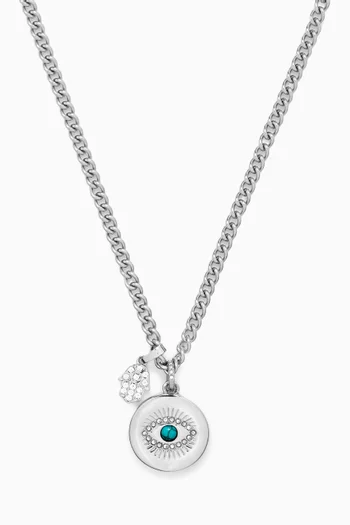 Evil Eye Charm Necklace in Silver-tone Stainless Steel
