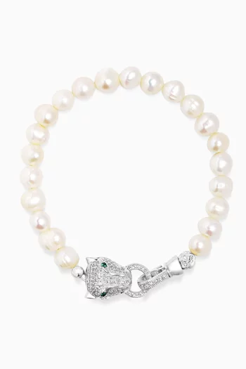 Panther Pearl Bracelet in Silver-tone Steel