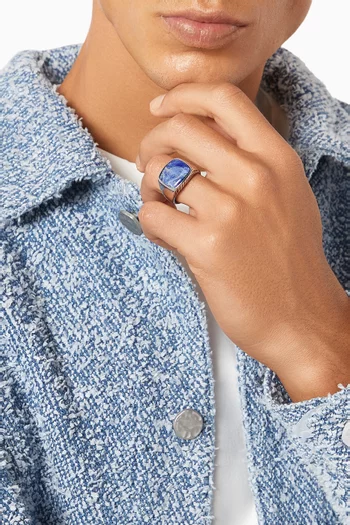 Dumortierite Signet Ring in Silver-tone Steel