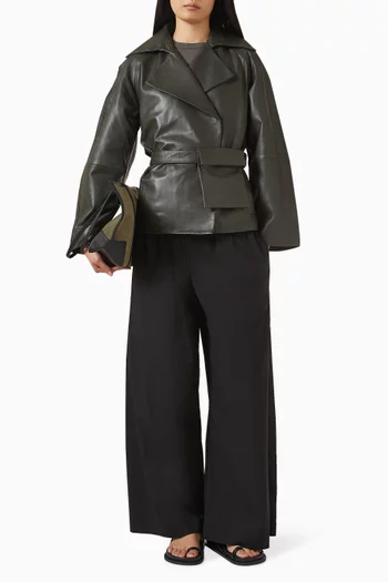 Cropped Leather Trench in Lambskin Leather