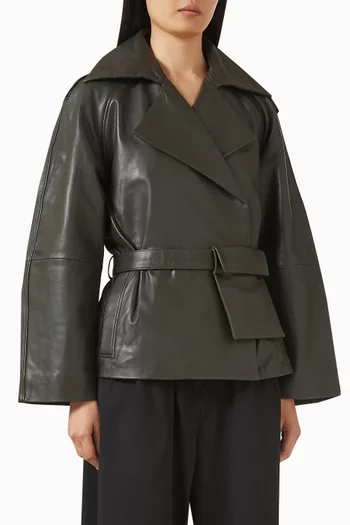 Cropped Leather Trench in Lambskin Leather