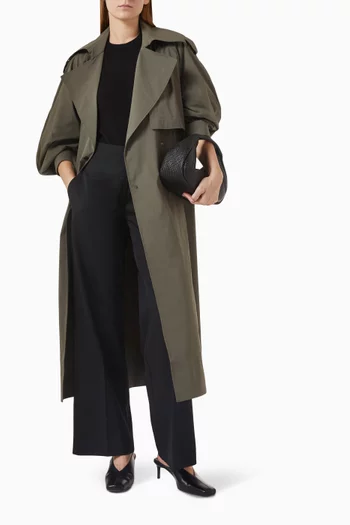 معطف ترنش بصفي أزرار مزيج قطن