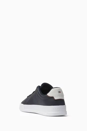 Pebble Grain Logo Court Sneakers in Leather
