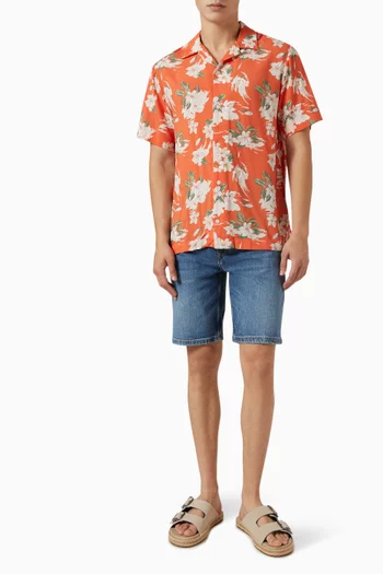 Floral Short-sleeve Shirt in Viscose
