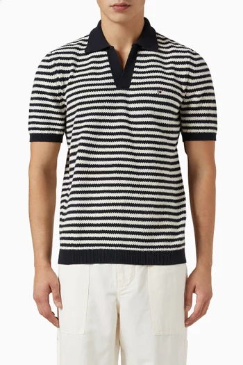 Stripe Textured Knit Polo Shirt