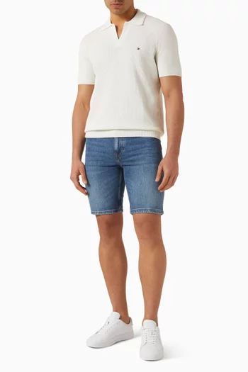 Stripe Textured Knit Polo Shirt in Cotton-blend