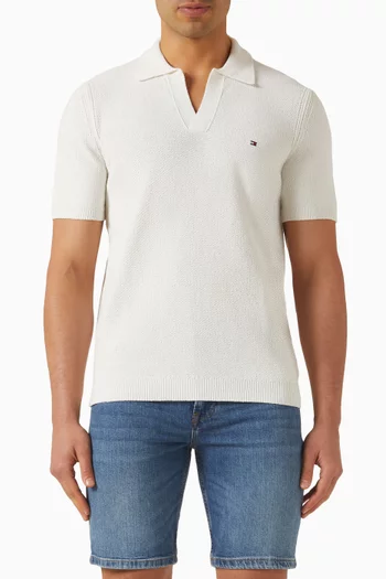 Stripe Textured Knit Polo Shirt in Cotton-blend