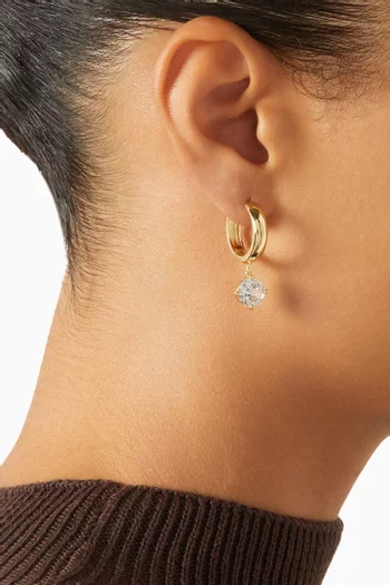 CZ Solitaire Drop Hoop Earrings in Gold-plated Brass
