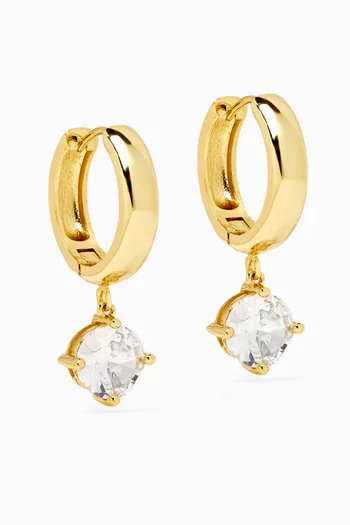 CZ Solitaire Drop Hoop Earrings in Gold-plated Brass
