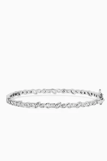 CZ Multi Shape Bangle in Rhodium-plated Brass