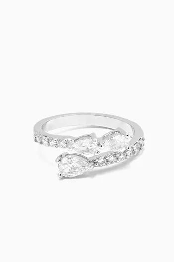 CZ Pear Wrap Ring in Rhodium-plated Brass