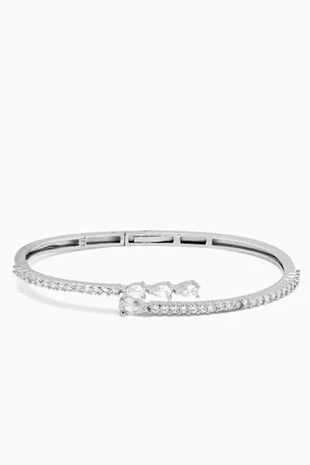CZ Pear Pavé Hinged Bangle in Rhodium-plated Brass