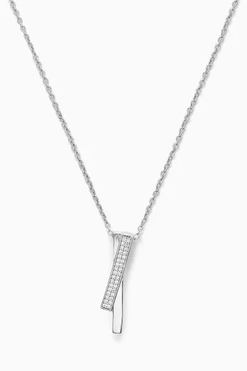 CZ Pavé Pendant Necklace in Rhodium-plated Brass