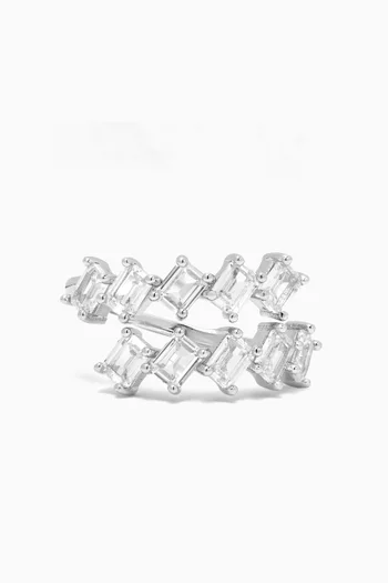 CZ Emerald Wrap Open Ring in Rhodium-plated Brass