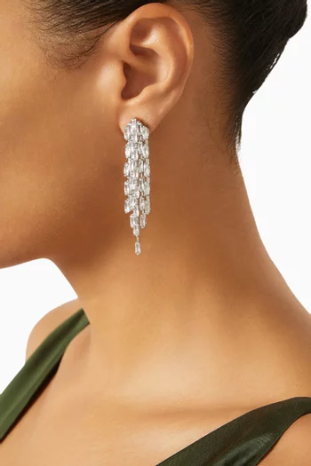 CZ Fringe Earrings in Rhodium-plated Brass