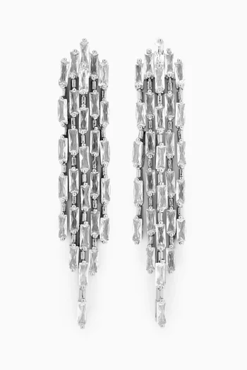 CZ Fringe Earrings in Rhodium-plated Brass