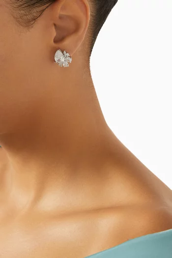 CZ Pear Stud Earrings in Rhodium-plated Brass
