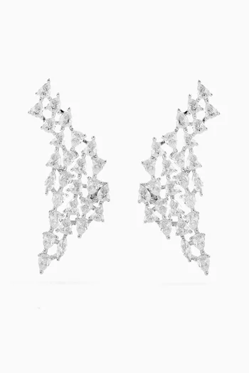 CZ Statement Crawler Earrings in Rhodium-plated Brass