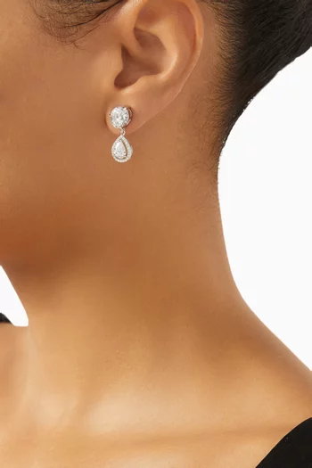 CZ Halo Drop Earrings in Rhodium-plated Brass