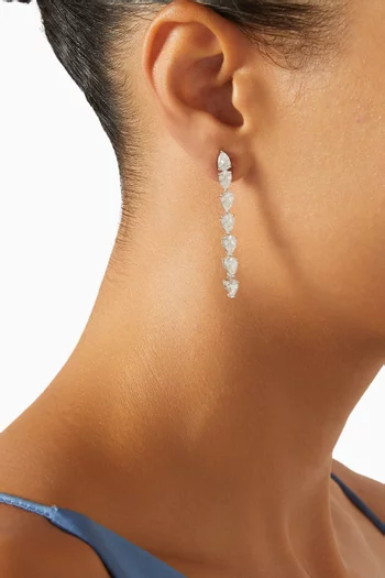 CZ Linear Pear Drop Earrings in Rhodium-plated Brass