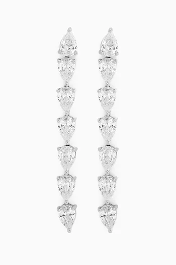 CZ Linear Pear Drop Earrings in Rhodium-plated Brass