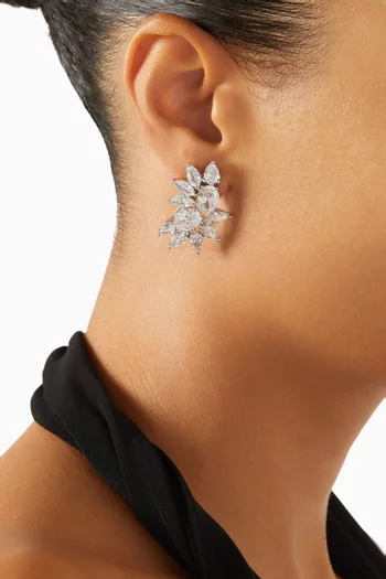 CZ Marquis Fan Earrings in Rhodium-plated Brass
