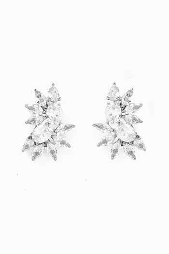 CZ Marquis Fan Earrings in Rhodium-plated Brass