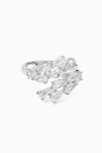 CZ Open-wrap Ring in Rhodium-plated Brass