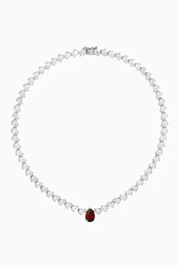 CZ Pear Collar Necklace in Rhodium-plated Brass