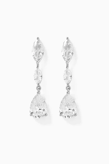 CZ Marquis Pear Drop Earrings in Rhodium-plated Brass