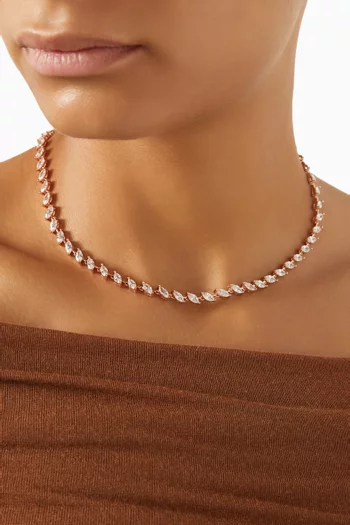 CZ Marquis Tennis Necklace in Rose Gold-plated Brass