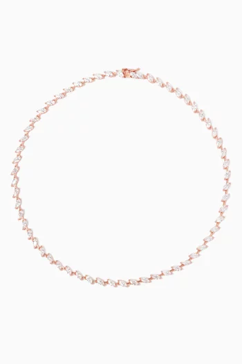 CZ Marquis Tennis Necklace in Rose Gold-plated Brass