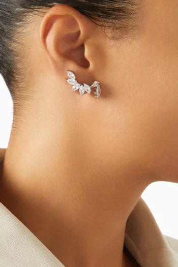 CZ Marquis Curved Earrings in Rhodium-plated Brass