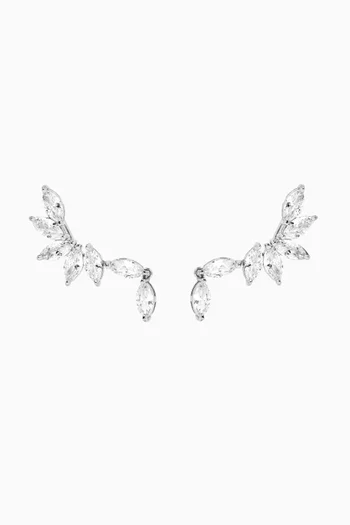 CZ Marquis Curved Earrings in Rhodium-plated Brass