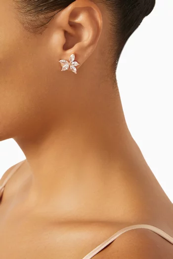 CZ Marquis Flower Earrings in Rose-gold Plated Brass