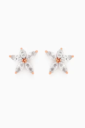 CZ Marquis Flower Earrings in Rose-gold Plated Brass
