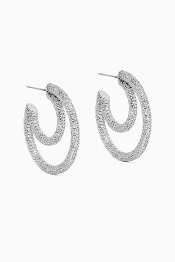 CZ Pavé Double Hoops in Rhodium-plated Brass