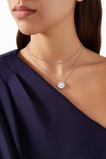 CZ Solitaire Double Chain Necklace in Rhodium-plated Brass