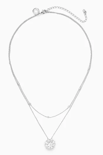 CZ Solitaire Double Chain Necklace in Rhodium-plated Brass