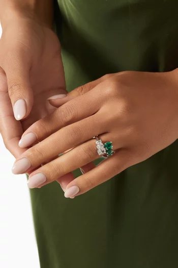CZ Open-wrap Ring in Rhodium-plated Brass
