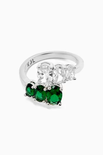 CZ Open-wrap Ring in Rhodium-plated Brass