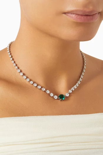 CZ Round Statement Necklace in Rhodium-plated Brass