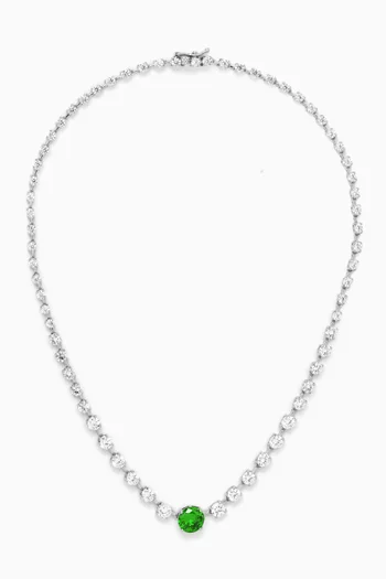 CZ Round Statement Necklace in Rhodium-plated Brass