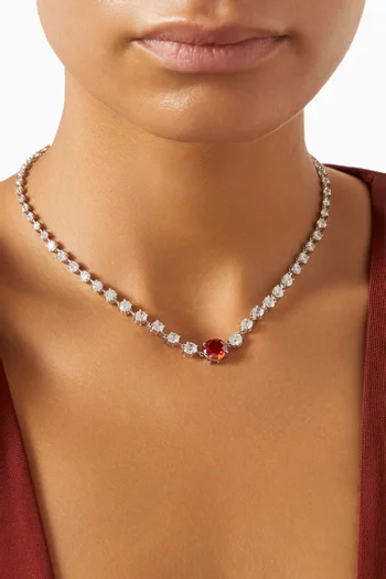 CZ Round Statement Necklace in Rhodium-plated Brass