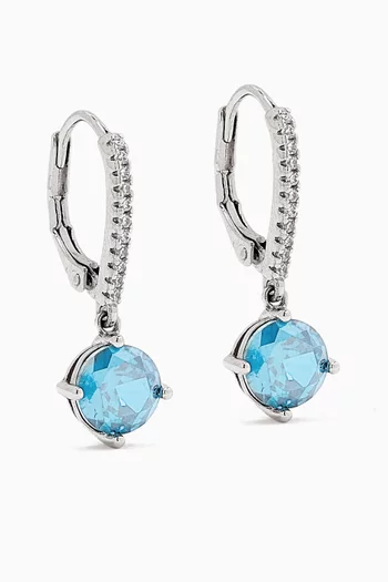 CZ Round Drop Earrings in Rhodium-plated Brass