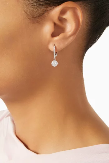 CZ Round Drop Earrings in Rhodium-plated Brass