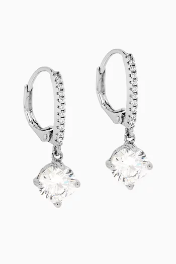 CZ Round Drop Earrings in Rhodium-plated Brass