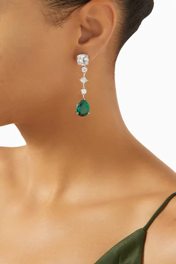 CZ Pear Drop Earrings in Rhodium-plated Brass