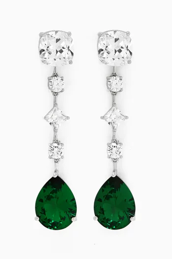CZ Pear Drop Earrings in Rhodium-plated Brass